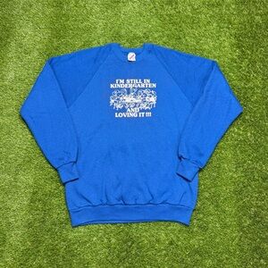 Vintage 80’s JERZEES Kindergarten Crewneck Sweatshirt Size XL Blue White